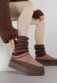Born2be - Ciemnobrązowe Śniegowce Ocieplone na Platformie z Ozdobnym Wyszywaniem Reitenna. Okazja: na co dzień. Kolor: brązowy. Materiał: jeans. Obcas: na platformie. Styl: elegancki, casual, klasyczny #5