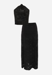 Born2be - Czarny Letni Komplet z Domieszką Wiskozy Bluzka z Wiązaniem z Tyłu i Spódnica Mairir. Kolor: czarny. Materiał: wiskoza #5