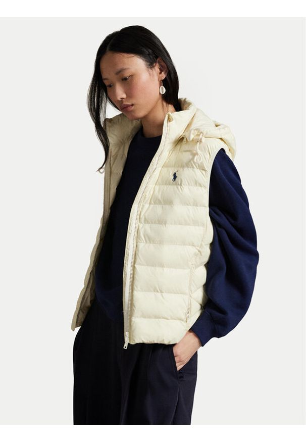 Polo Ralph Lauren Bezrękawnik 211958935002 Kremowy Regular Fit. Typ kołnierza: polo. Kolor: kremowy. Materiał: syntetyk. Długość rękawa: bez rękawów