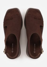 Renee - Brązowe Sandały Japonki z Paskiem na Palec na Grubej Podeszwie z Koturnem Tibas. Okazja: na co dzień. Zapięcie: pasek. Kolor: brązowy. Materiał: len. Sezon: lato. Obcas: na koturnie. Styl: casual #8