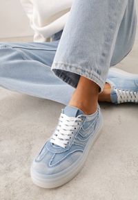 Renee - Niebieskie Sneakersy na Platformie z Denimu Nanore. Okazja: na co dzień. Kolor: niebieski. Materiał: denim. Obcas: na platformie #1