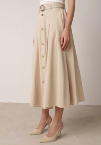 Born2be - Beżowa Spódnica Rozkloszowana z Bawełną i Paskiem oraz Kieszniami Jorlea. Okazja: na co dzień. Kolor: beżowy. Materiał: bawełna. Sezon: lato. Styl: casual, elegancki, boho, klasyczny #5