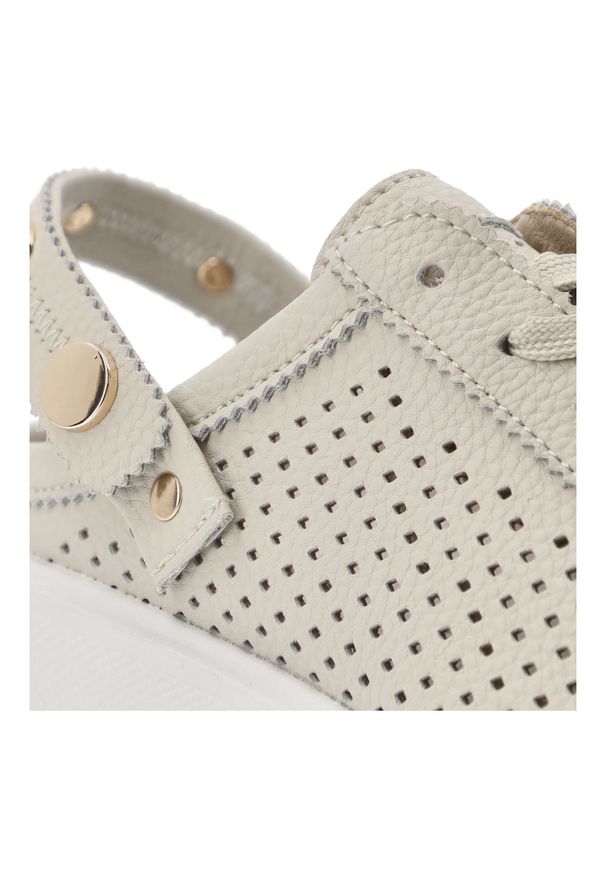 Klapki damskie S.Barski, ze skóry naturalnej licowej ażurowa cholewka platforma sznurowane styl casual, beżowe, LR61-7088. Okazja: na co dzień. Kolor: beżowy. Materiał: skóra. Wzór: ażurowy. Sezon: lato. Obcas: na platformie. Styl: casual