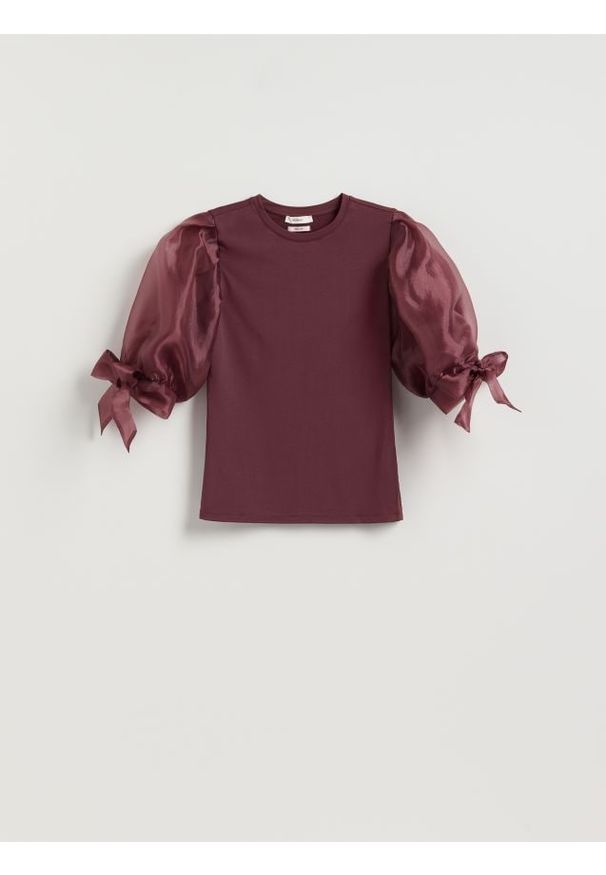 Reserved - Bluzka z modalem - bordowy. Kolor: czerwony. Materiał: dzianina