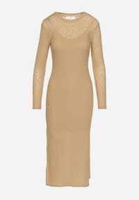 Born2be - Beżowa Siateczkowa Sukienka z Wiskozą w Panterkę z Rozcięciem i Halką Abrellia. Okazja: na co dzień. Kolor: beżowy. Materiał: wiskoza. Długość rękawa: na ramiączkach. Wzór: motyw zwierzęcy. Typ sukienki: kopertowe, dopasowane, proste. Styl: casual, elegancki #3