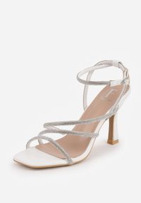 Born2be - Białe Eleganckie Sandały na Szpilce Ozdobione Cyrkoniowymi Paskami Vikiaele. Zapięcie: pasek. Kolor: biały. Wzór: aplikacja. Obcas: na szpilce. Styl: elegancki #7