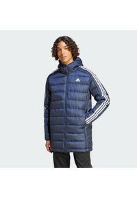 Adidas - Essentials 3-Stripes Light Down Hooded Parka. Kolor: niebieski. Materiał: materiał #1