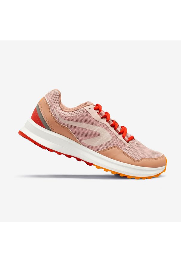 KALENJI - Buty do biegania damskie Kalenji Active Grip. Zapięcie: pasek. Kolor: pomarańczowy, wielokolorowy, różowy. Wzór: paski