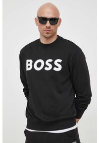 BOSS Orange - Boss Orange bluza bawełniana męska kolor czarny z nadrukiem. Kolor: czarny. Materiał: bawełna. Wzór: nadruk