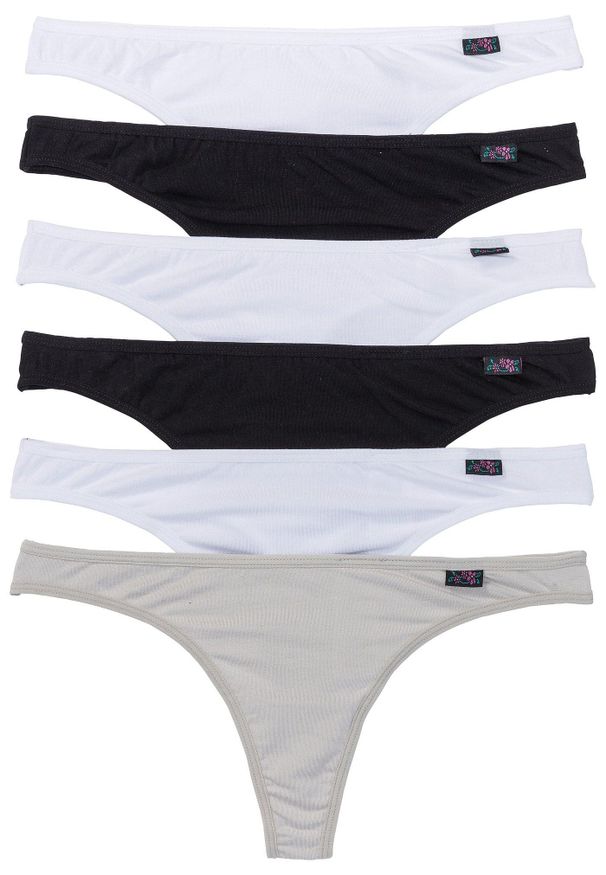 bonprix - Stringi z bawełny organicznej, 6 par. Kolor: czarny. Materiał: bawełna. Wzór: aplikacja, kolorowy, kwiaty