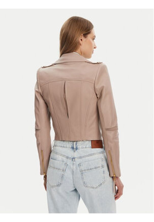 Elisabetta Franchi Kurtka skórzana GD-47Z-51E2-V1200 Beżowy Regular Fit. Kolor: beżowy. Materiał: skóra