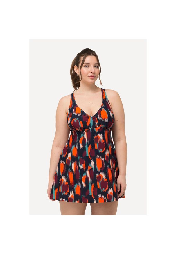 ULLA POPKEN - Damskie Sukienka kąpielowa kropki miękkie miseczki regulowane ramiączka. Kolekcja: plus size. Kolor: niebieski. Materiał: poliamid, poliester, materiał, elastan. Wzór: kropki