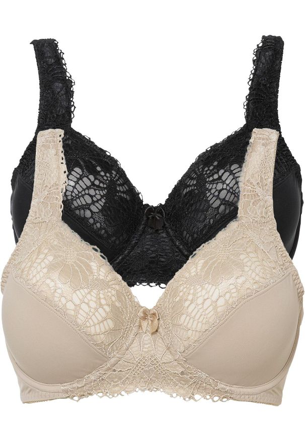 bonprix - Biustonosz minimizer z wyściełanymi ramiączkami (2 szt.). Kolor: beżowy. Materiał: koronka. Rodzaj stanika: różne sposoby noszenia, wyściełane miseczki. Wzór: koronka