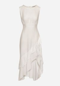 Born2be - Biała Rozkloszowana Sukienka z Wiskozą o Asymetrycznym Kroju Dolorissa. Okazja: na spacer, na co dzień. Kolor: biały. Materiał: wiskoza. Typ sukienki: asymetryczne. Styl: casual #3