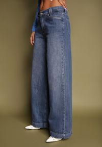 Renee - Niebieskie Jeansy z Bawełny o Szerokim Kroju High Waist Reanielis. Okazja: na co dzień. Stan: podwyższony. Kolor: niebieski. Styl: casual, elegancki, wizytowy #4