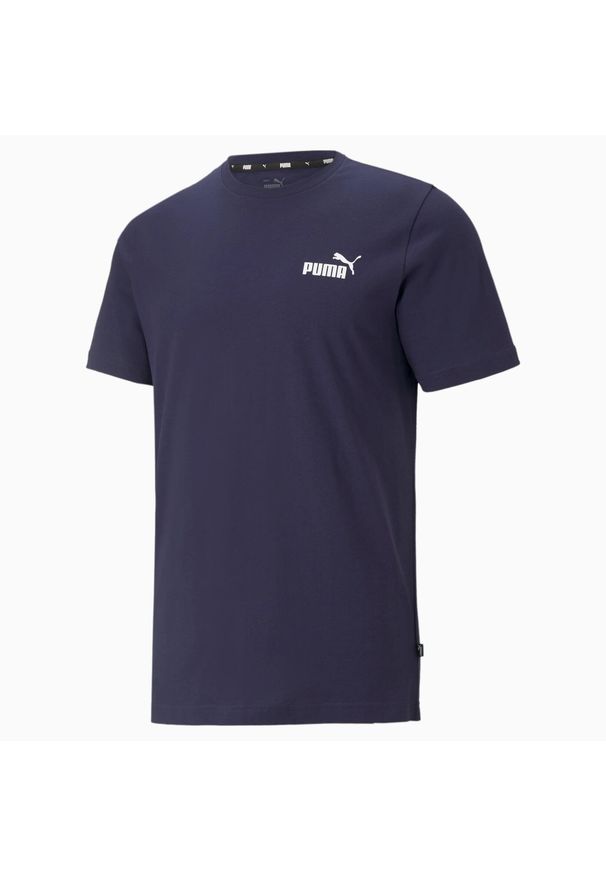 Puma - Męska koszulka Essentials z małym logo PUMA Peacoat Blue. Kolor: fioletowy, niebieski, wielokolorowy