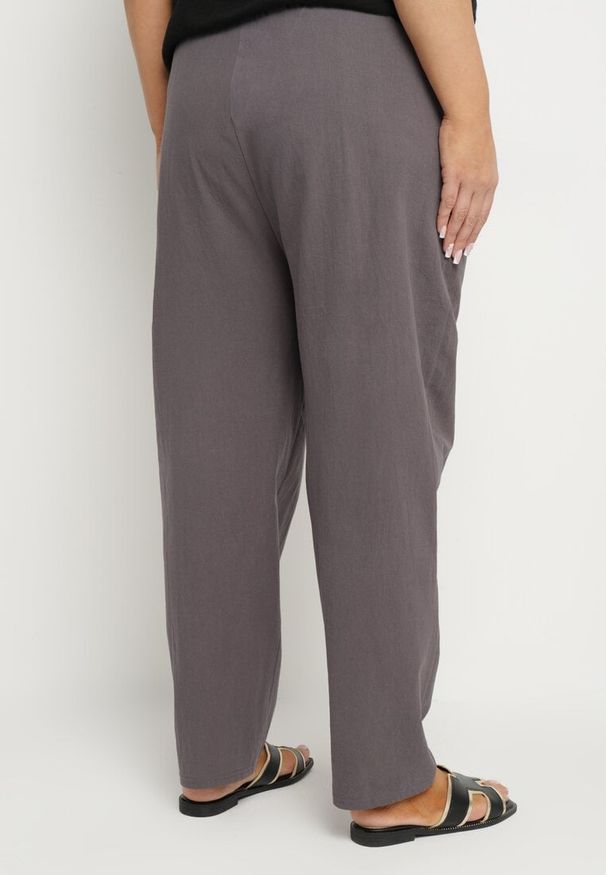 Born2be - Szare Klasyczne Spodnie Bawełniane z Gumką w Pasie Olozi. Okazja: na co dzień. Kolekcja: plus size. Kolor: szary. Materiał: bawełna. Styl: klasyczny