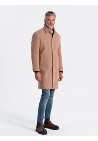 Ombre Clothing - Jednorzędowy męski długi płaszcz z kołnierzykiem i podpinką – brązowy V2 - Rozmiar: XL. Okazja: na co dzień. Typ kołnierza: kołnierzyk koszulowy, komin. Kolor: brązowy. Materiał: syntetyk, wiskoza, poliester, materiał. Długość: długie. Wzór: jednolity. Styl: wizytowy, casual, elegancki #3