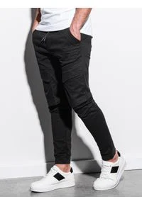 Ombre Clothing - Spodnie męskie joggery P999 - czarne - M. Kolor: czarny. Materiał: bawełna, elastan. Wzór: aplikacja #3