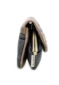 Granatowa Kompaktowa Portmonetka Damska Anekke. Kolor: niebieski. Materiał: materiał. Wzór: aplikacja #2