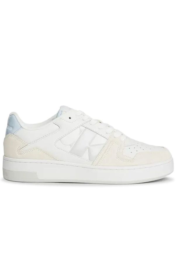 Buty Calvin Klein Basket Cupsole Low Mix NBS YW0YW01388-0LB - białe. Okazja: na co dzień. Kolor: biały. Materiał: guma, zamsz, materiał, skóra, jeans. Szerokość cholewki: normalna. Obcas: na platformie