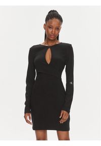 Calvin Klein Jeans Sukienka koktajlowa Front Split Wrap Ls Dress J20J222516 Czarny Slim Fit. Kolor: czarny. Materiał: syntetyk. Styl: wizytowy #1