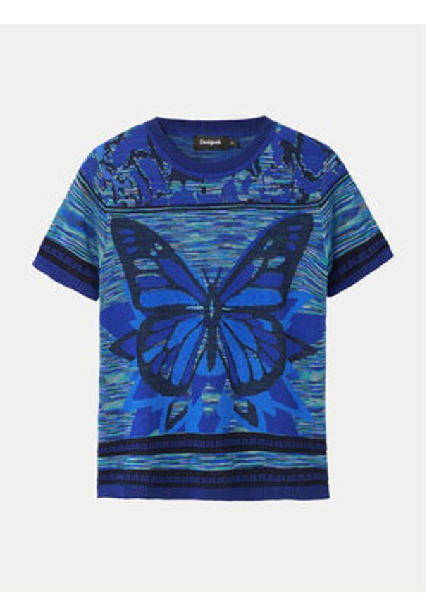 Desigual Sweter Butterfly 24WWTK08 Niebieski Regular Fit. Kolor: niebieski. Materiał: bawełna, wiskoza