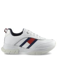 TOMMY HILFIGER - Białe Sneakersy Tommy Hilfiger Damskie Modne Buty. Kolor: biały. Materiał: jeans, materiał, skóra ekologiczna. Szerokość cholewki: normalna. Wzór: aplikacja, kolorowy #3