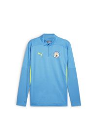 Puma - Męska bluza treningowa Manchester City z zamkiem 1/4 PUMA Magic Blue Yellow Glow. Kolor: niebieski, wielokolorowy, żółty. Sport: piłka nożna