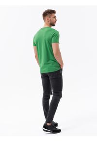 Ombre Clothing - T-shirt męski bawełniany BASIC - zielony V20 S1370 - XXL. Kolor: zielony. Materiał: bawełna. Styl: klasyczny #3