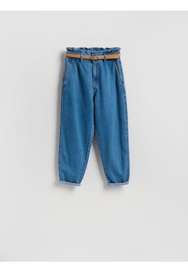 Reserved - Jeansy paperbag - niebieski. Kolor: niebieski