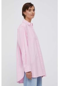 TOMMY HILFIGER - Tommy Hilfiger koszula bawełniana damska kolor różowy relaxed z kołnierzykiem klasycznym. Typ kołnierza: kołnierzyk klasyczny. Kolor: różowy. Materiał: bawełna. Styl: klasyczny #5