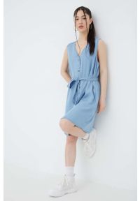 Vero Moda Sukienka mini rozkloszowana. Kolor: niebieski. Materiał: tkanina, jedwab, materiał, lyocell. Typ sukienki: rozkloszowane. Długość: mini #2