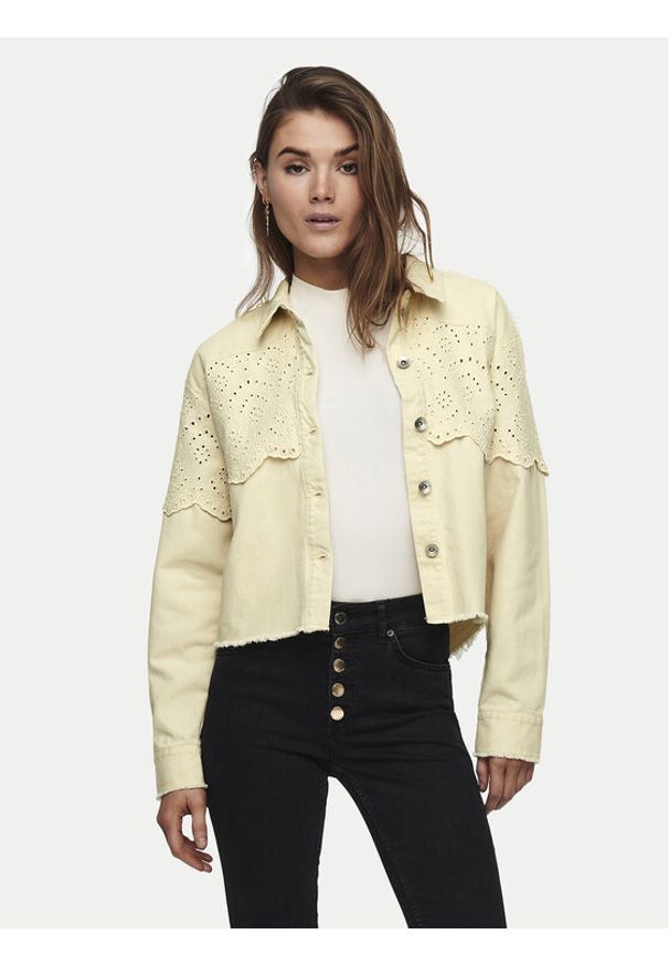 only - ONLY Kurtka jeansowa Elena 15232378 Beżowy Regular Fit. Kolor: beżowy. Materiał: bawełna