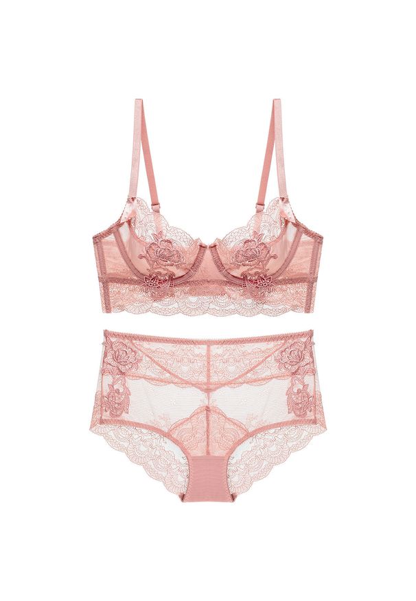 Intica - Komplet bielizny z koronką na romantyczne wieczory Sherilyn. Kolor: różowy. Materiał: koronka. Wzór: koronka
