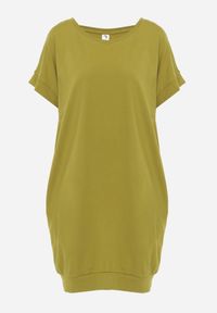 Renee - Ciemnozielona T-shirtowa Sukienka Pudełkowa z Elastycznej Bawełny Ellensa. Kolor: zielony. Materiał: bawełna. Styl: wakacyjny. Długość: mini #3