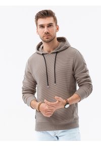 Ombre Clothing - Bluza męska z kapturem - beżowa - Rozmiar: XXL. Typ kołnierza: kaptur. Kolor: beżowy. Materiał: bawełna, poliester, dzianina, dresówka, jeans
