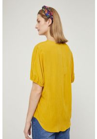 medicine - Medicine bluzka damska kolor żółty gładka. Okazja: na co dzień. Kolor: żółty. Materiał: tkanina. Długość rękawa: krótki rękaw. Długość: krótkie. Wzór: gładki. Styl: casual #5