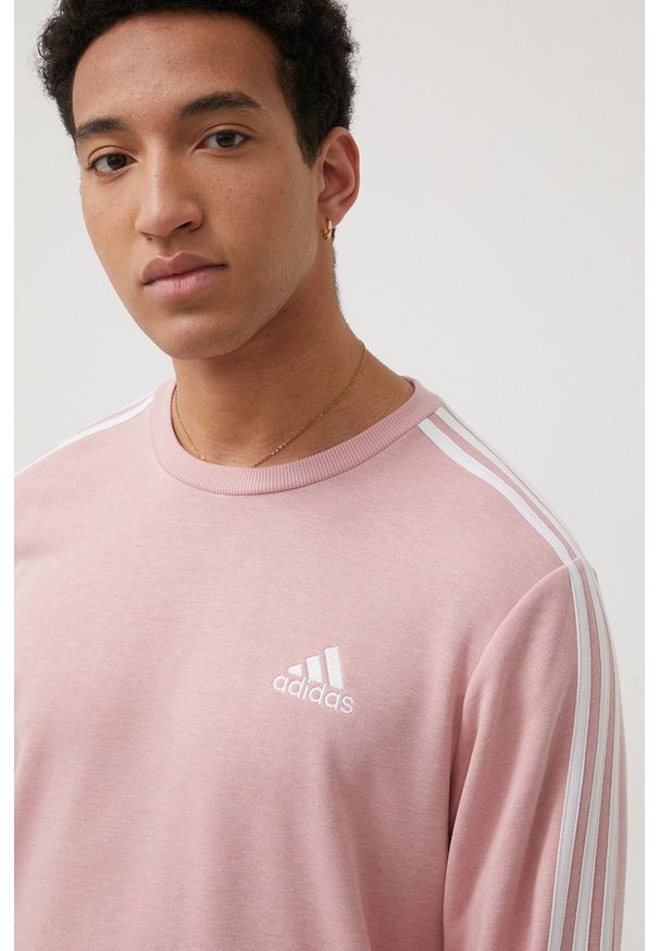 Adidas - adidas bluza HE4417 męska kolor różowy z aplikacją. Kolor: różowy. Materiał: poliester, bawełna, dzianina, materiał. Wzór: aplikacja