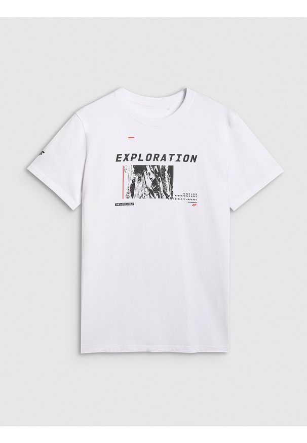 4f - 4F T-shirt regular z nadrukiem męski - czarny M. Okazja: na co dzień. Kolor: biały. Materiał: materiał, bawełna. Wzór: nadruk. Styl: casual