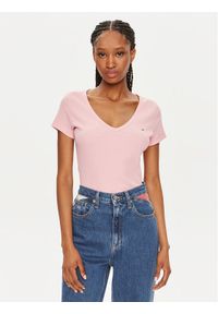 Tommy Jeans T-Shirt Essential DW0DW17385 Różowy Slim Fit. Kolor: różowy. Materiał: bawełna