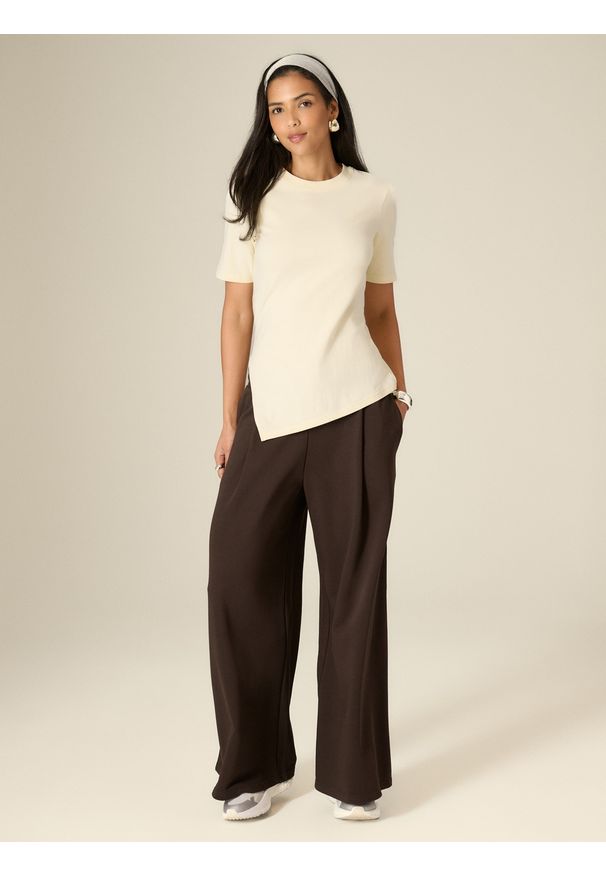 4f - 4F T-shirt regular gładki damski - żółty L. Okazja: na co dzień. Kolor: żółty. Materiał: dzianina, materiał, bawełna. Wzór: gładki. Styl: casual, klasyczny