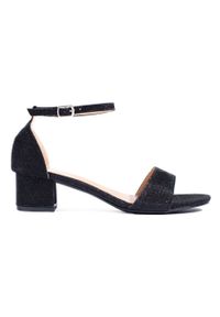 SHELOVET - Eleganckie brokatowe sandały na niskim obcasie Shelovet czarne. Kolor: czarny. Obcas: na obcasie. Styl: elegancki. Wysokość obcasa: niski #2