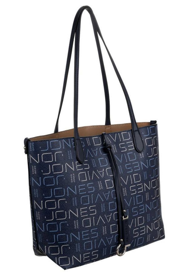 DAVID JONES - Shopper bag granatowy print David Jones 6534-2 BLUE. Kolor: niebieski. Wzór: nadruk. Materiał: skórzane