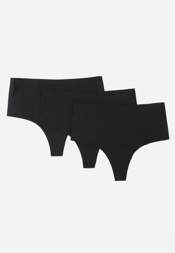 Born2be - Czarne 3-Pack Majtki Stringi z Wysokim Stanem o Bezszwowym Wykończeniu Zerissa. Stan: podwyższony. Kolor: czarny. Materiał: dzianina