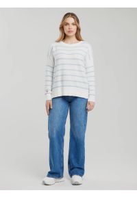 Big-Star - Sweter damski bawełniany błękitny Heartelia 400. Okazja: na co dzień. Kolor: niebieski. Materiał: bawełna. Wzór: haft, paski, ze splotem. Styl: casual, klasyczny #10