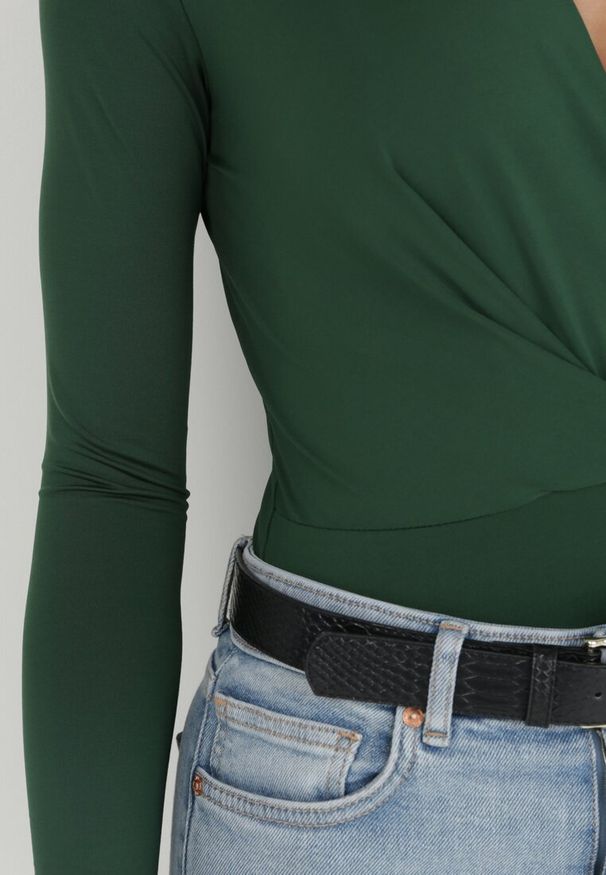 Born2be - Zielone Body Candletree. Okazja: na co dzień. Kolor: zielony. Materiał: jeans, wiskoza. Wzór: aplikacja. Styl: casual, elegancki