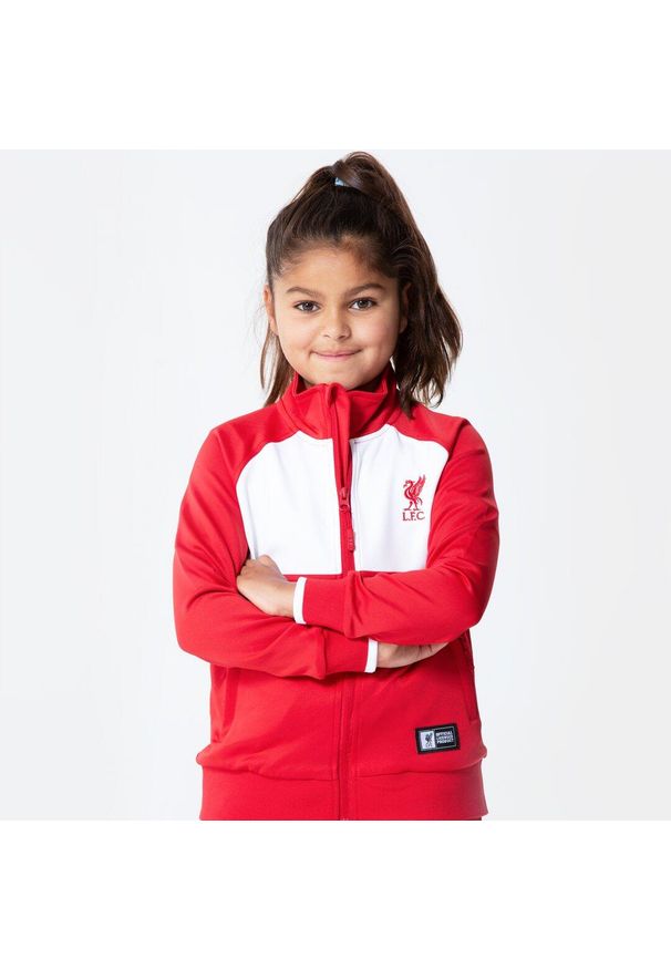 LIVERPOOL FC - Dres piłkarski dziecięcy Liverpool 21/22. Kolor: czerwony, biały, wielokolorowy. Materiał: dresówka. Styl: sportowy