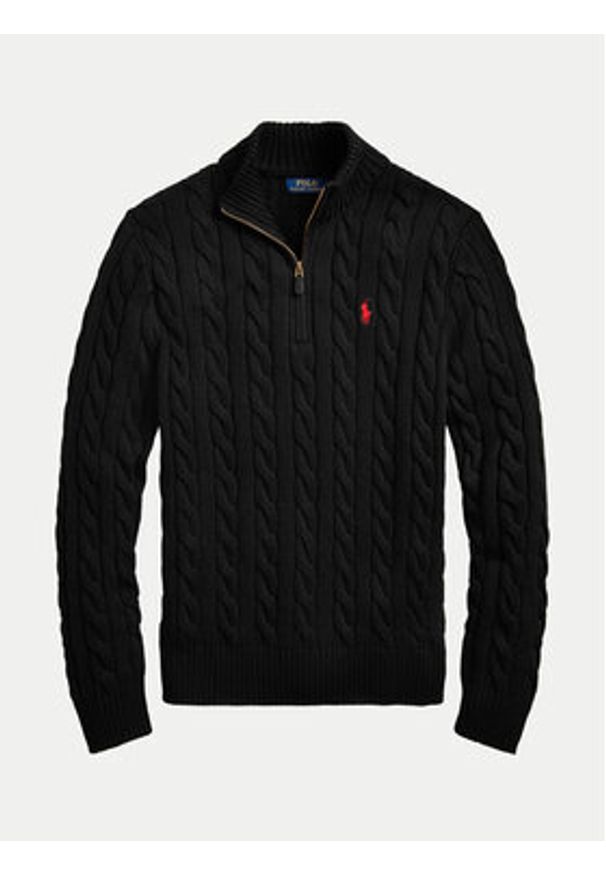 Polo Ralph Lauren Sweter 710810841006 Czarny Regular Fit. Typ kołnierza: polo. Kolor: czarny. Materiał: bawełna