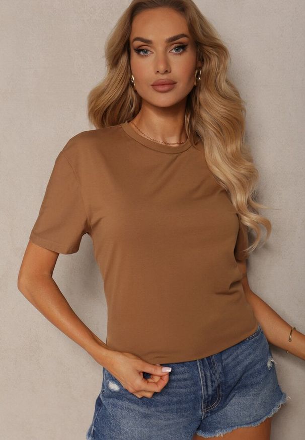 Renee - Brązowa Klasyczna Gładka Koszulka z Bawełny Detima. Kolor: brązowy. Materiał: bawełna. Wzór: gładki. Styl: klasyczny